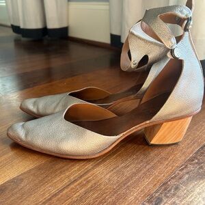CYDWOQ Vintage Heel Handmade Bronze Leather Women's Shoes Size 39